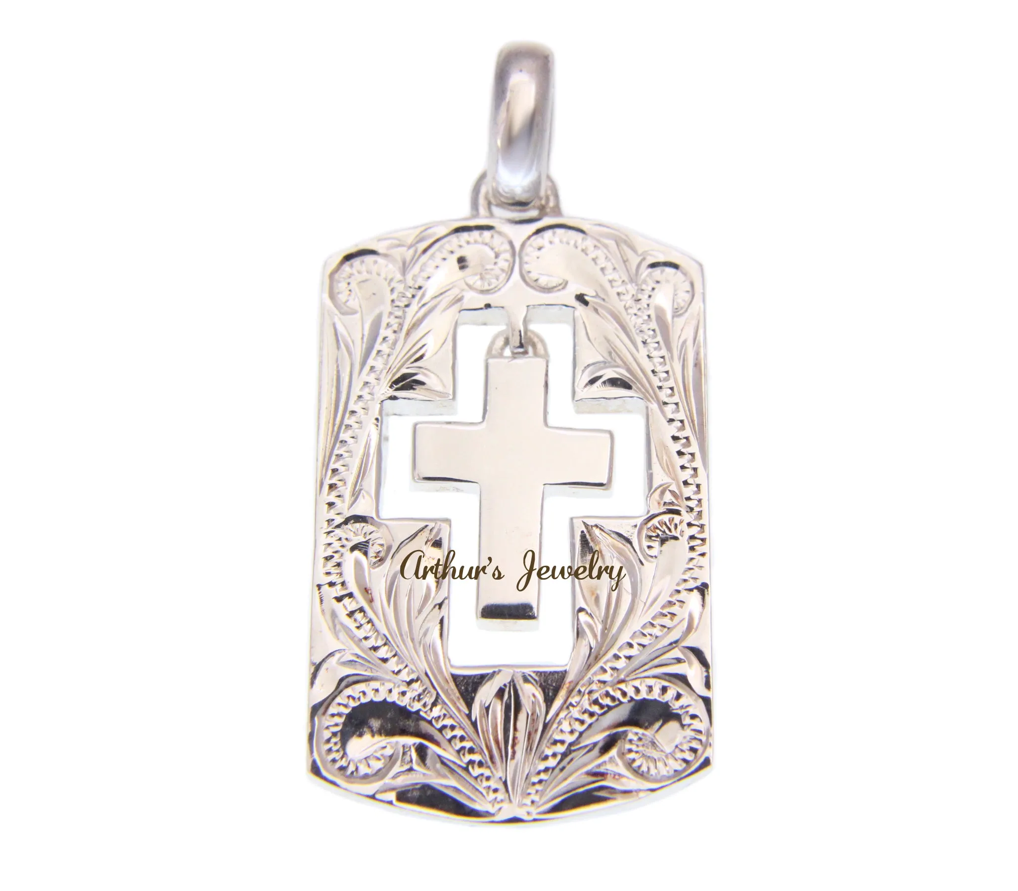 HEAVY REVERSIBLE 925 STERLING SILVER HAWAIIAN SCROLL DESIGN PENDANT DANGLE CROSS