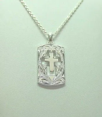 HEAVY REVERSIBLE 925 STERLING SILVER HAWAIIAN SCROLL DESIGN PENDANT DANGLE CROSS