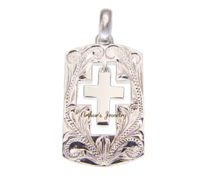 HEAVY REVERSIBLE 925 STERLING SILVER HAWAIIAN SCROLL DESIGN PENDANT DANGLE CROSS