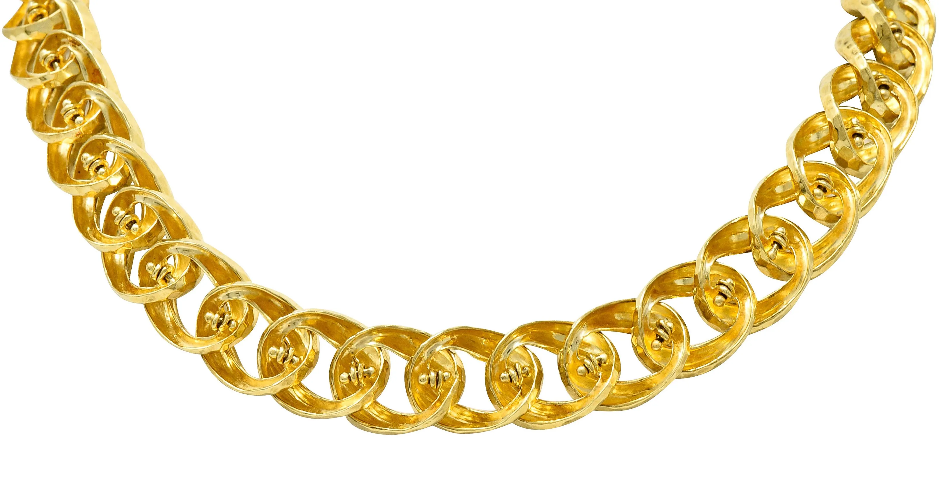 Henry Dunay Vintage 18 Karat Gold Cynnabar Faceted Curb Link Necklace
