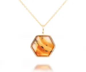 Hexagon Sunset Agate Gold Necklace