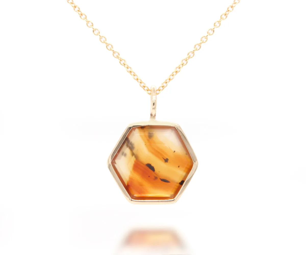 Hexagon Sunset Agate Gold Necklace