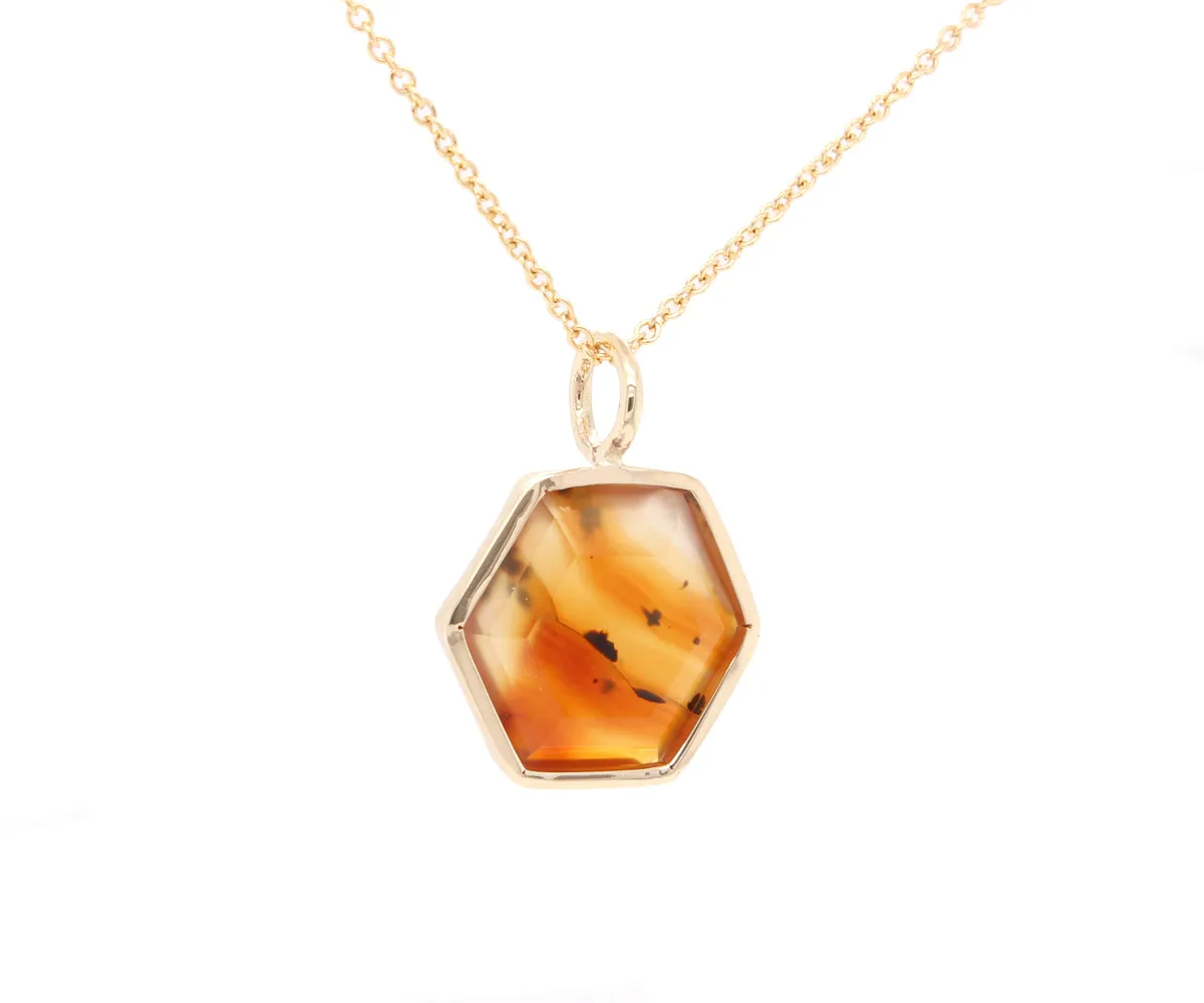 Hexagon Sunset Agate Gold Necklace