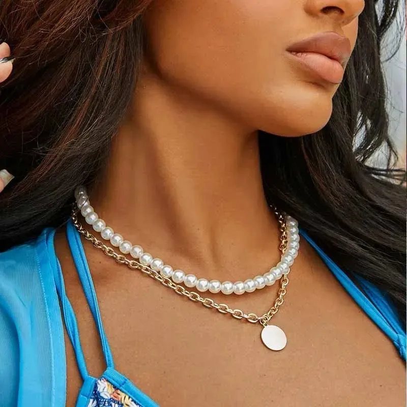 Hip Hop Pearl Layered Necklace