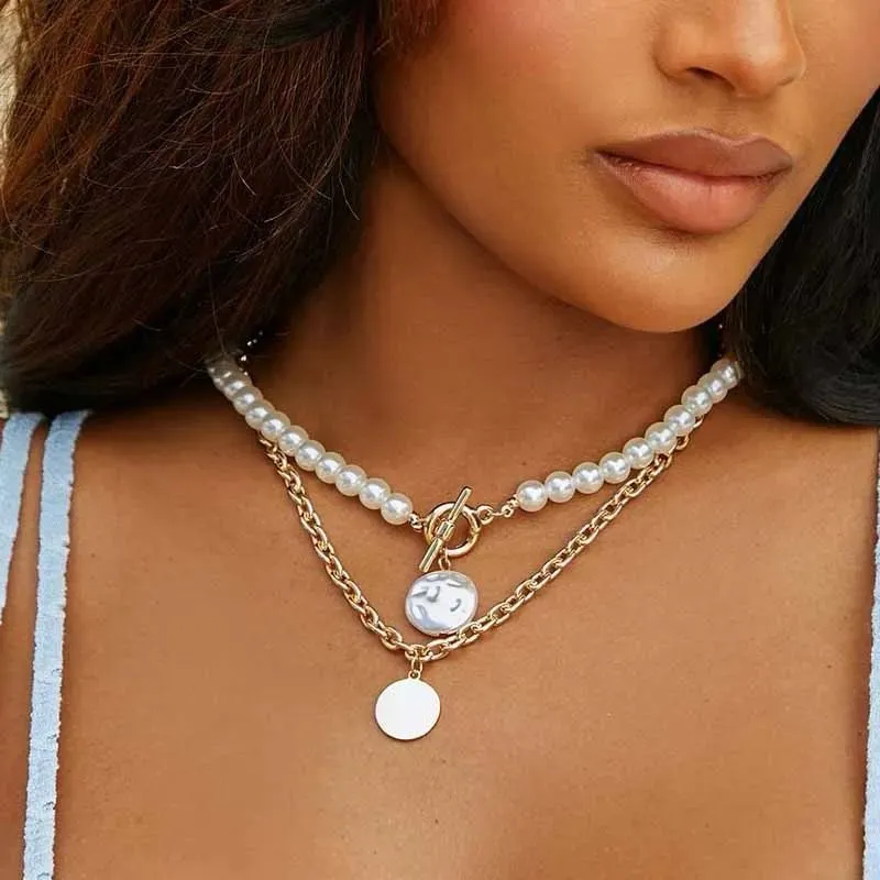 Hip Hop Pearl Layered Necklace