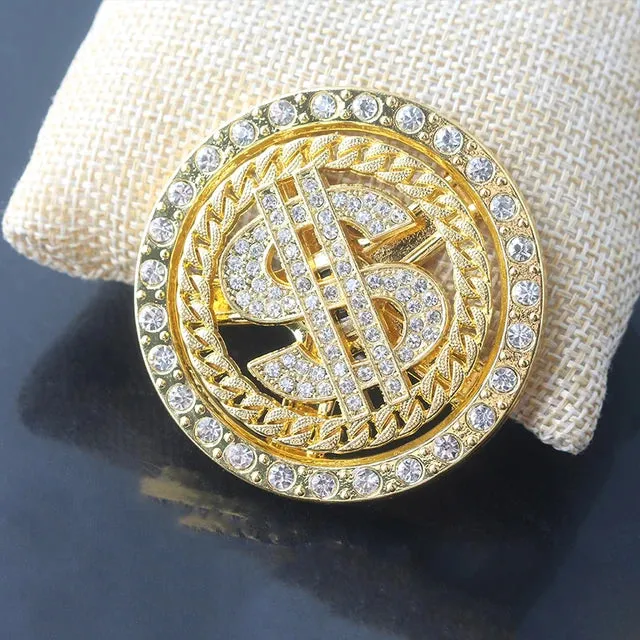 Hip Hop Rotatable US Dollar Pendant Necklace Men Gold Sliver Color Ice Out Crystal Sign Rock Pendant Bling Rapper Bling Jewerly