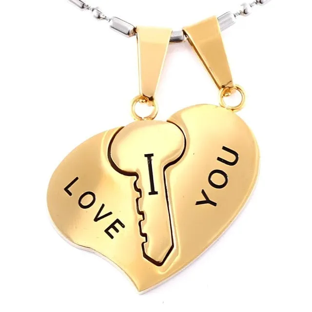 His & Hers Matching Stainless Steel Key Heart Couples Necklace Set
