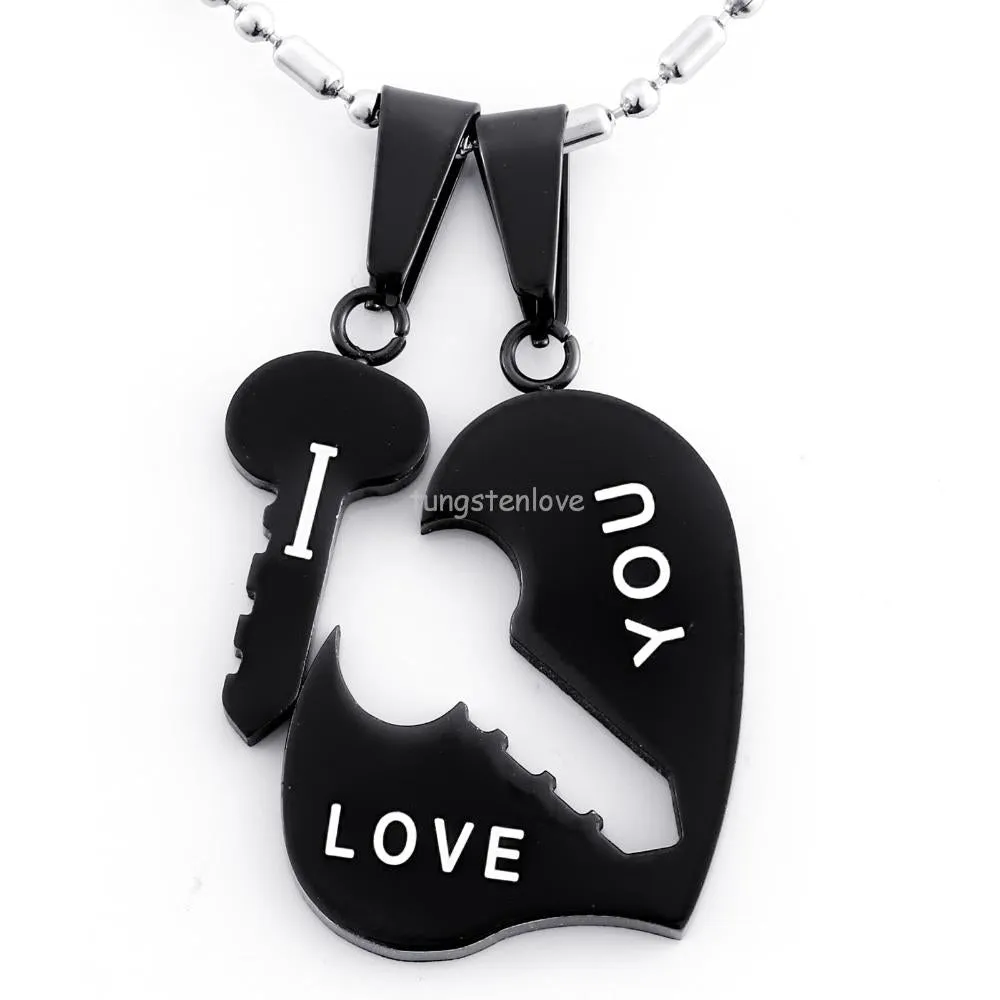 His & Hers Matching Stainless Steel Key Heart Couples Necklace Set