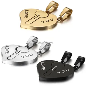 His & Hers Matching Stainless Steel Key Heart Couples Necklace Set