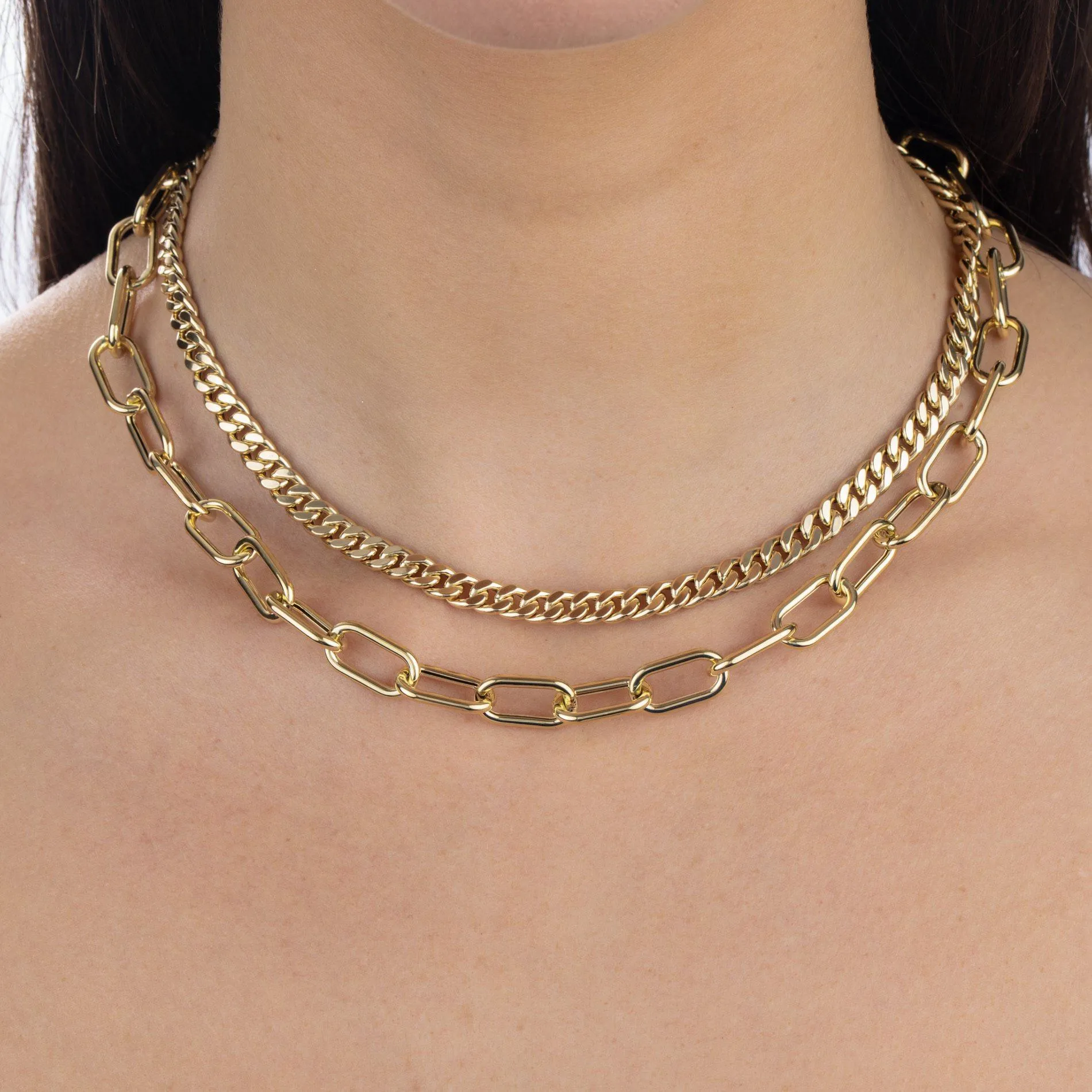 Hollow Chunky Link Necklace 14K