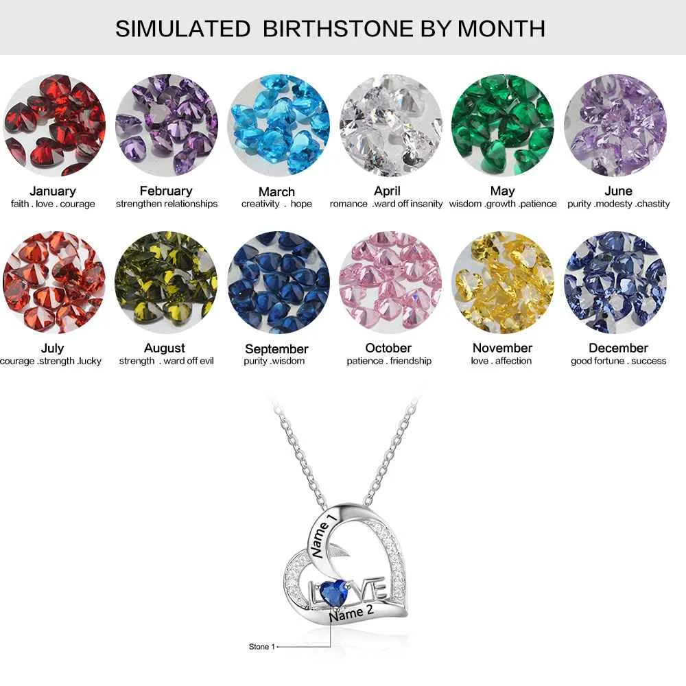 Hot Personalized 925 Sterling Silver Birthstone Necklace Pendants DIy Mom Girlfriend Birthday Christmas Gift