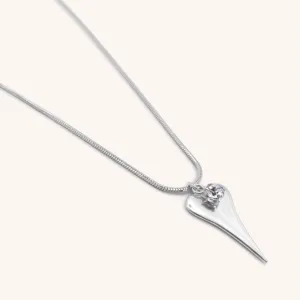 Hourglass Heart & Birthstone Snake Chain Necklace, Silver