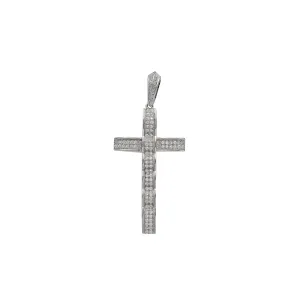 Iced-Out Ridged Cross Pendant (Silver)