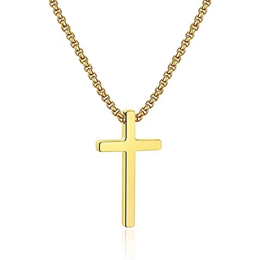 IEFSHINY Cross Necklace for Men, Stainless Steel Cross Pendant Necklaces for Men Pendant Chain 16-30 Inches Chain Gold Silver Black Cross Necklace | Multiple Colors