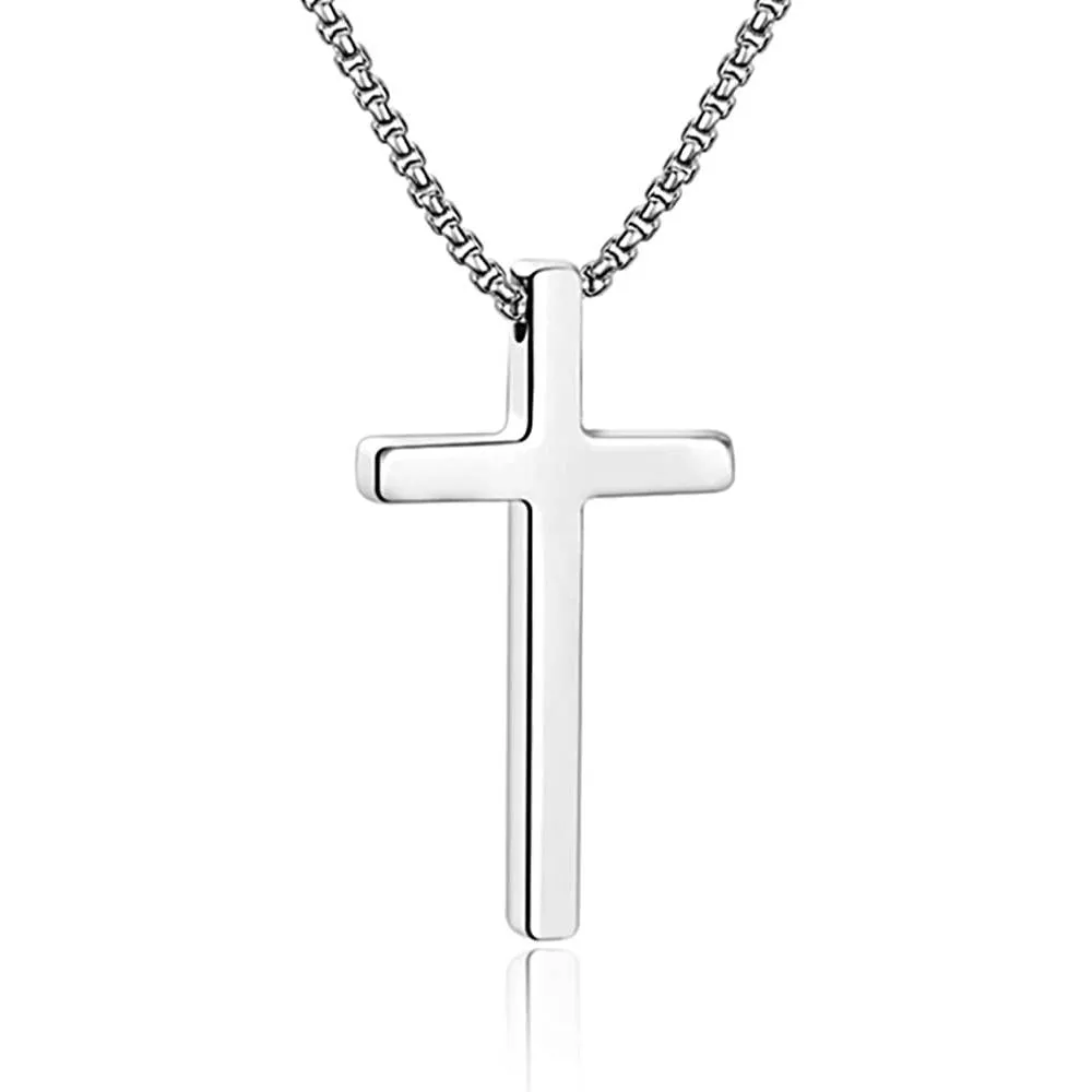 IEFSHINY Cross Necklace for Men, Stainless Steel Cross Pendant Necklaces for Men Pendant Chain 16-30 Inches Chain Gold Silver Black Cross Necklace | Multiple Colors