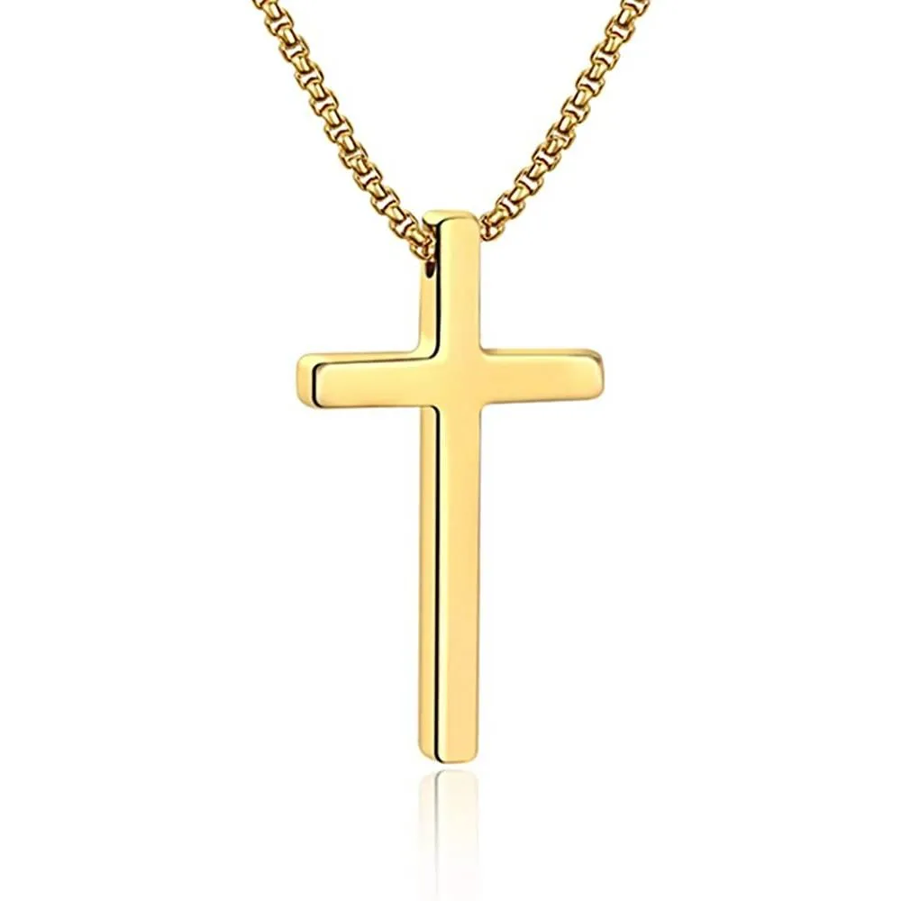 IEFSHINY Cross Necklace for Men, Stainless Steel Cross Pendant Necklaces for Men Pendant Chain 16-30 Inches Chain Gold Silver Black Cross Necklace | Multiple Colors