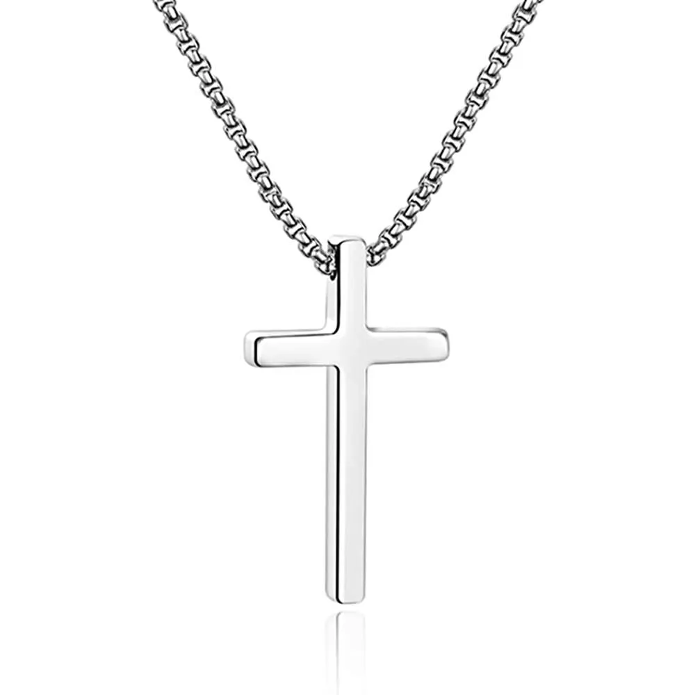 IEFSHINY Cross Necklace for Men, Stainless Steel Cross Pendant Necklaces for Men Pendant Chain 16-30 Inches Chain Gold Silver Black Cross Necklace | Multiple Colors
