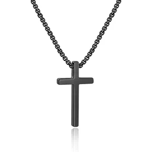 IEFSHINY Cross Necklace for Men, Stainless Steel Cross Pendant Necklaces for Men Pendant Chain 16-30 Inches Chain Gold Silver Black Cross Necklace | Multiple Colors