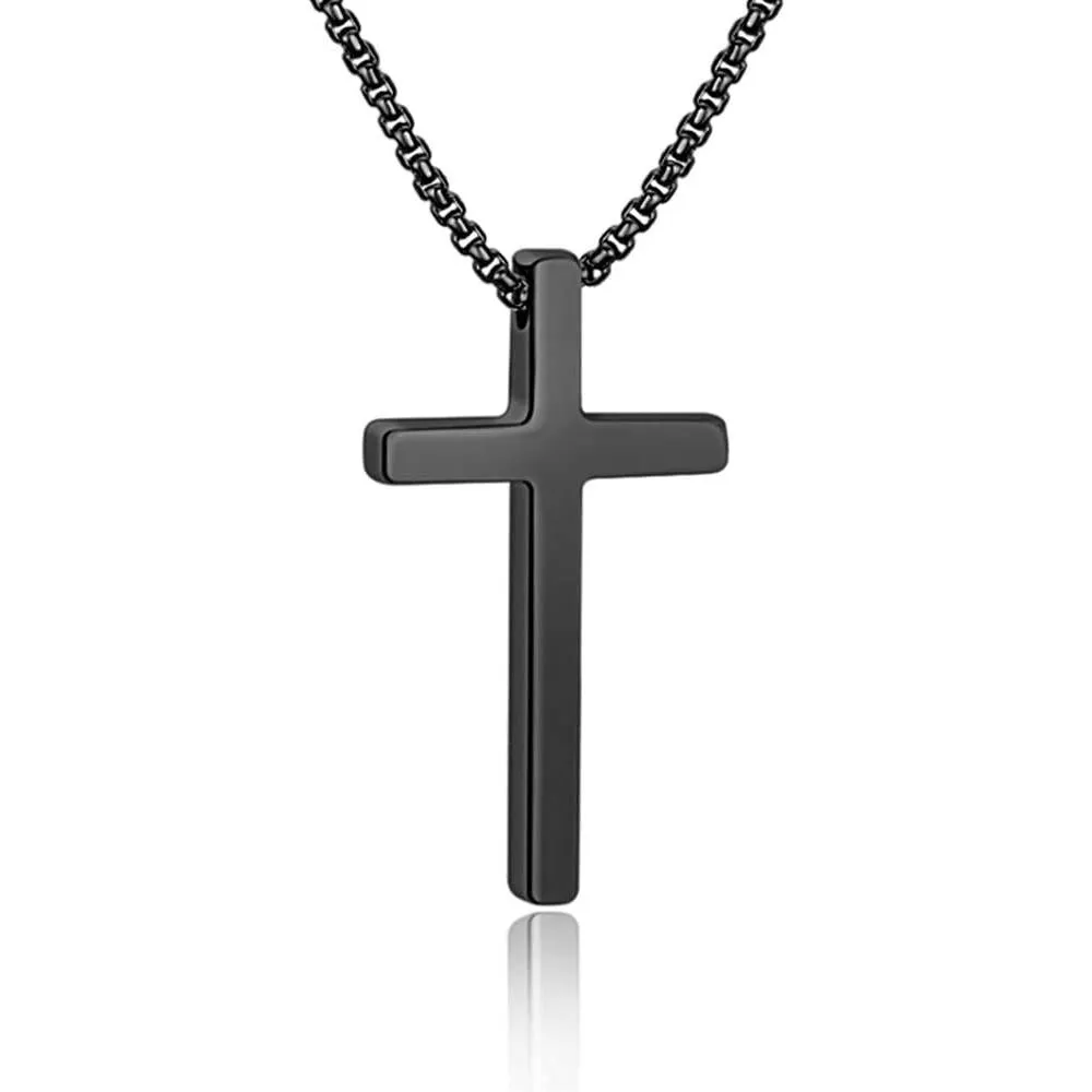IEFSHINY Cross Necklace for Men, Stainless Steel Cross Pendant Necklaces for Men Pendant Chain 16-30 Inches Chain Gold Silver Black Cross Necklace | Multiple Colors