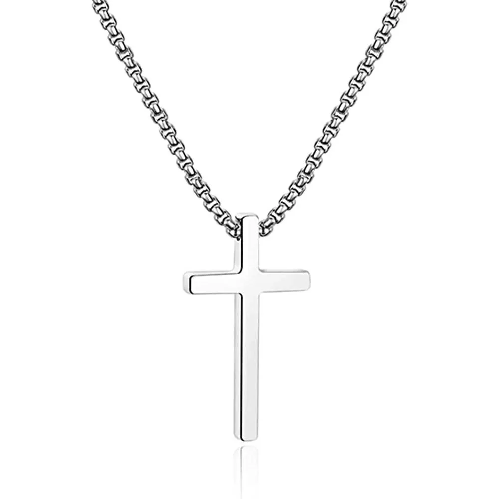 IEFSHINY Cross Necklace for Men, Stainless Steel Cross Pendant Necklaces for Men Pendant Chain 16-30 Inches Chain Gold Silver Black Cross Necklace | Multiple Colors