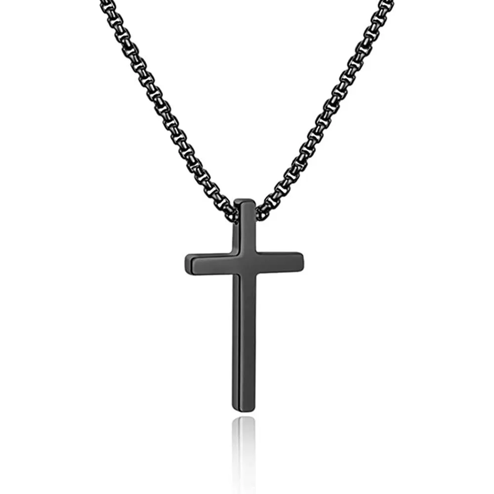 IEFSHINY Cross Necklace for Men, Stainless Steel Cross Pendant Necklaces for Men Pendant Chain 16-30 Inches Chain Gold Silver Black Cross Necklace | Multiple Colors