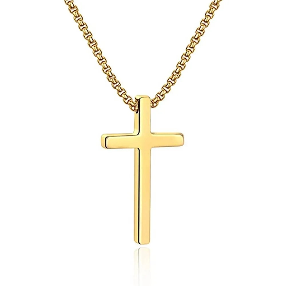 IEFSHINY Cross Necklace for Men, Stainless Steel Cross Pendant Necklaces for Men Pendant Chain 16-30 Inches Chain Gold Silver Black Cross Necklace | Multiple Colors