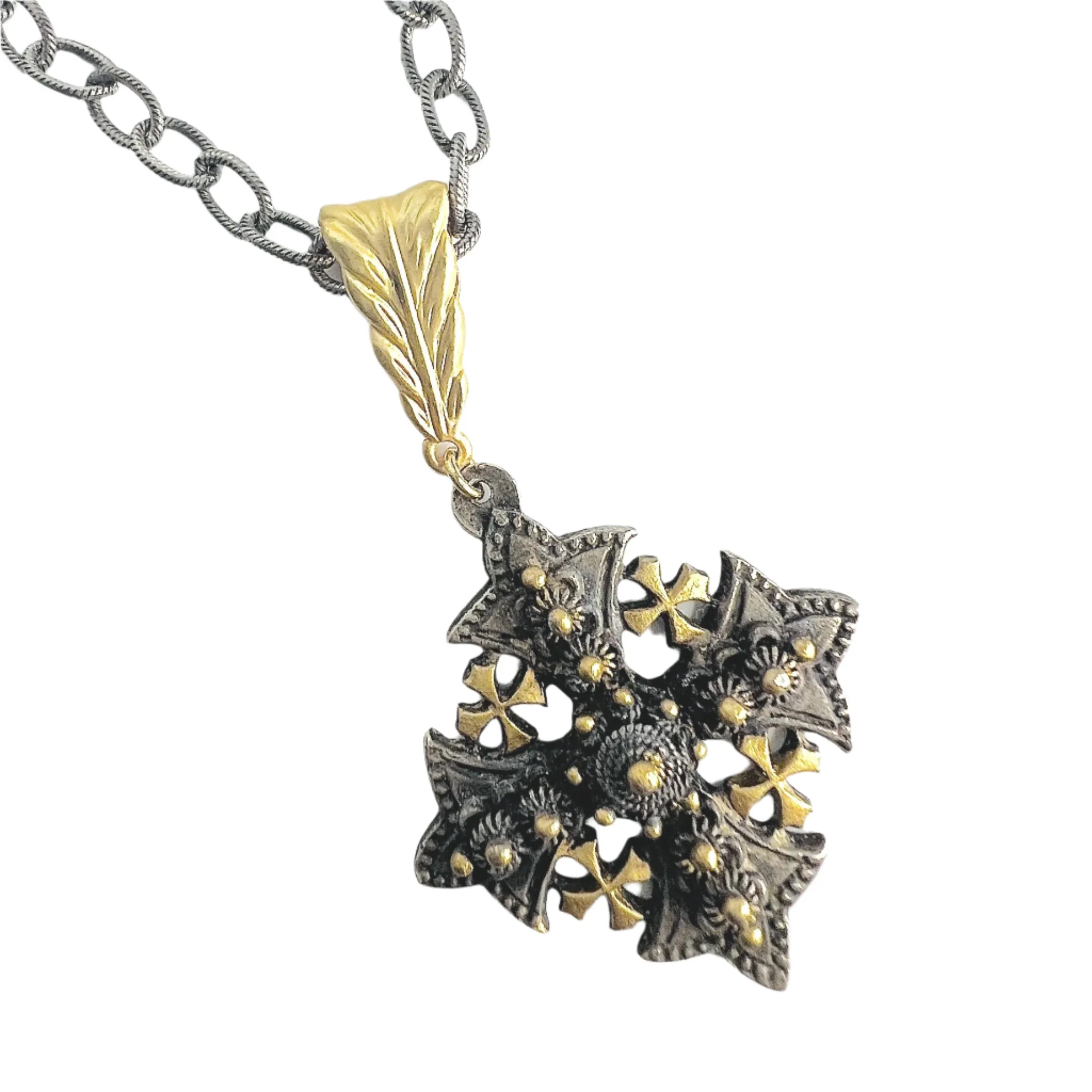 Isla Mixed Metal Rhodium and Gold Cross Necklace