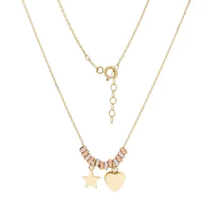 Italian 14k Tri Color Gold Heart & Star Charm Pendant Necklace 17.5" 2.8 grams