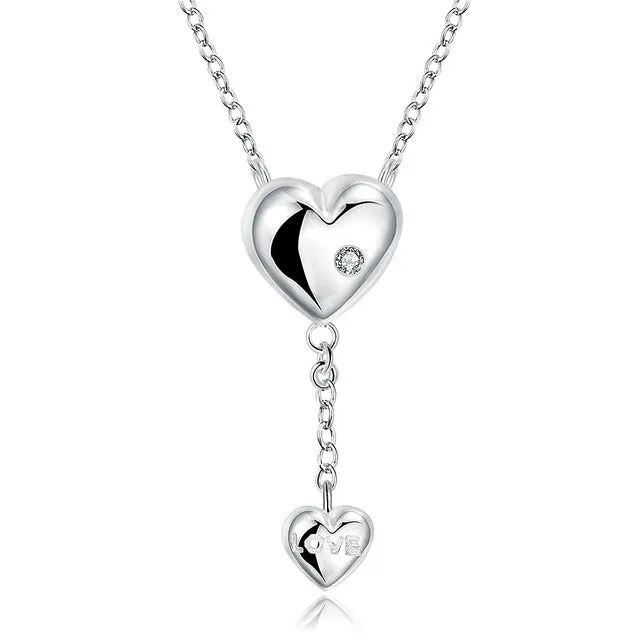 JEXXI Jewelry Factory Wholesale Long 925 Sterling Silver Exquisite Sweet Love Statement Necklace Free Shipping Cubic Zirconia