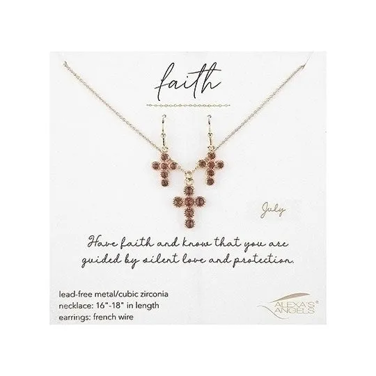 July Cross Necklace and Earring Set - 224086