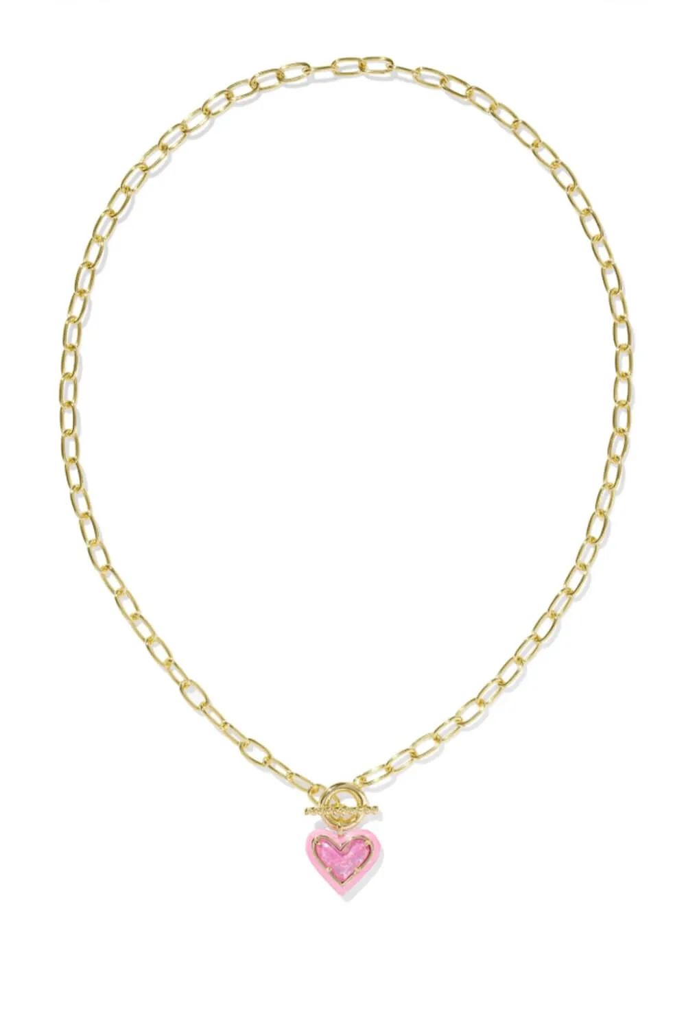 Kendra Scott Ari Heart Enamel Frame Chain Necklace in Gold Pink | 9608875972