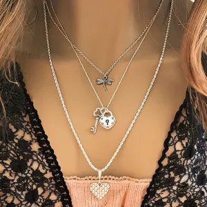 Key to my Heart Lock Layered Necklace Set