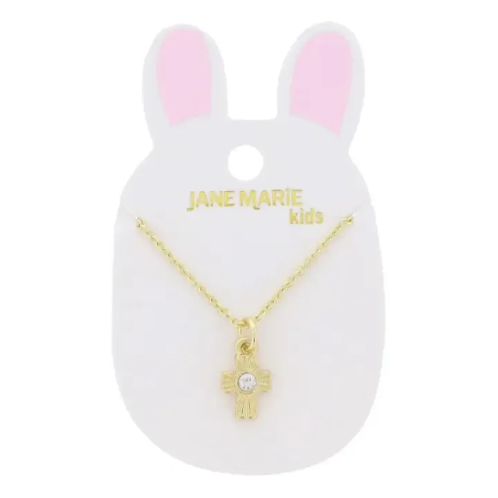 Kids 14" Gold Starburst Cross with Center Crystal Necklace