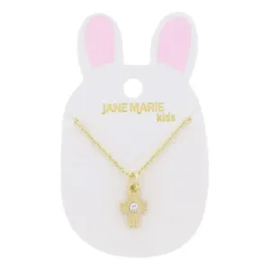 Kids 14" Gold Starburst Cross with Center Crystal Necklace