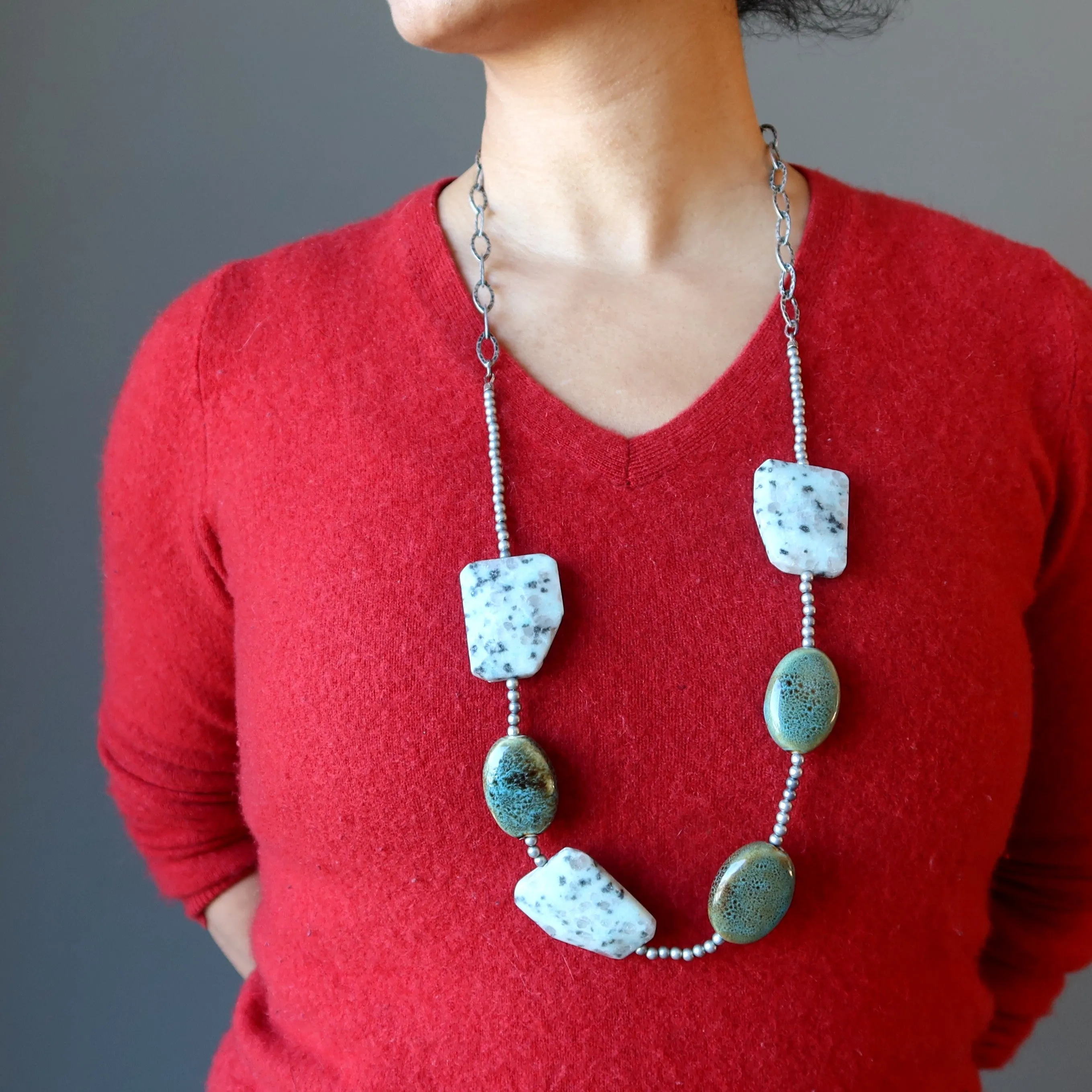 Kiwi Jasper Necklace Proudly Funky Sesame Green Ceramic