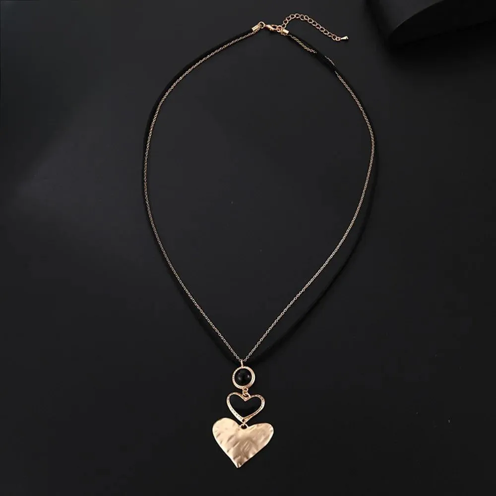 Korean Fashion Sweet Heart Necklace for Women Trendy Metal Long Collar Chains
