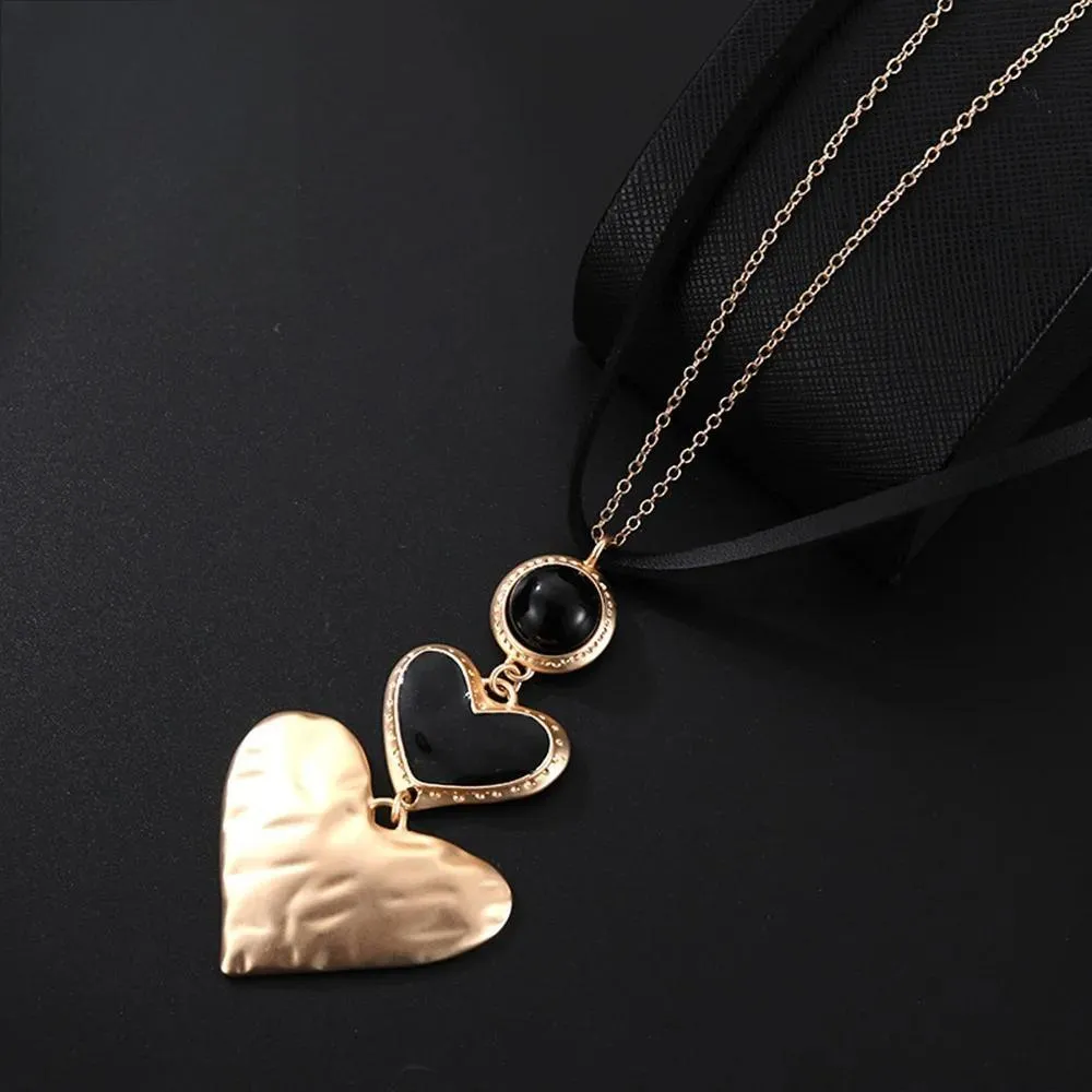 Korean Fashion Sweet Heart Necklace for Women Trendy Metal Long Collar Chains