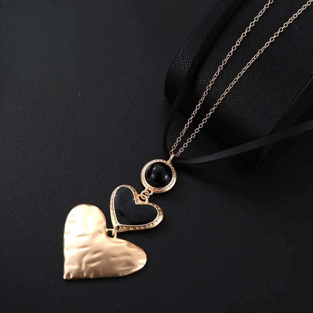 Korean Fashion Sweet Heart Necklace for Women Trendy Metal Long Collar Chains