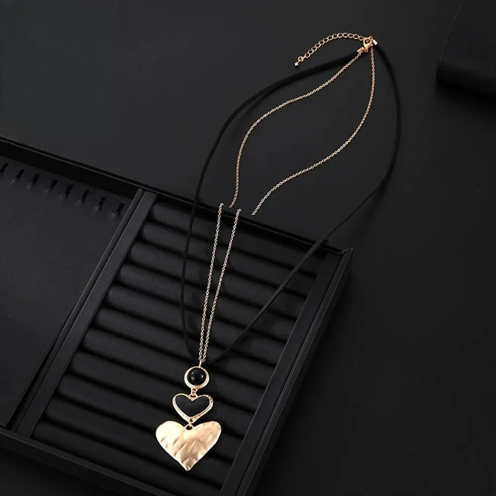 Korean Fashion Sweet Heart Necklace for Women Trendy Metal Long Collar Chains