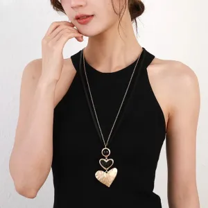 Korean Fashion Sweet Heart Necklace for Women Trendy Metal Long Collar Chains