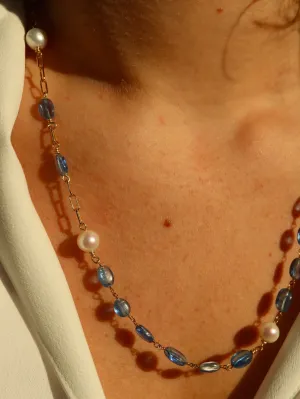 Kyanite & Pearl paperclip chain necklace