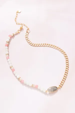 Labradorite Beaded Chunky Gold Chain Necklace