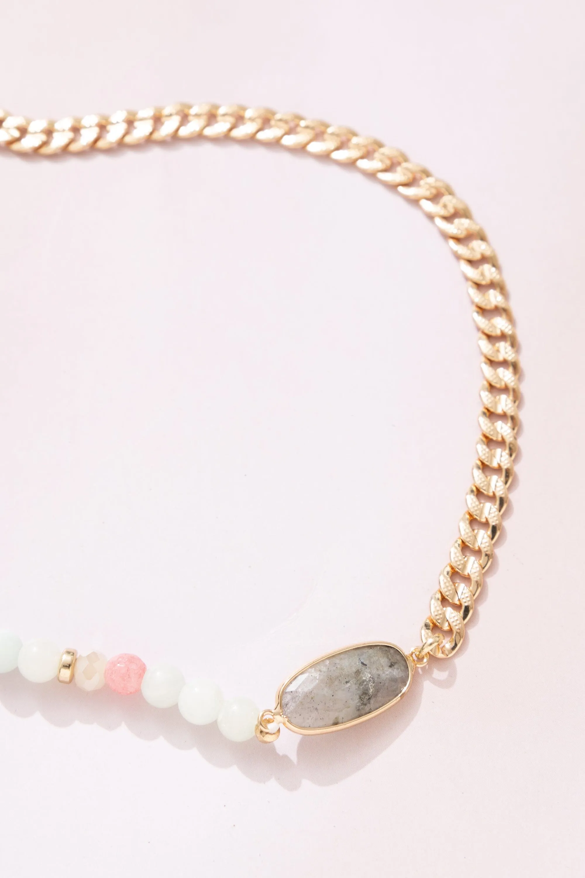 Labradorite Beaded Chunky Gold Chain Necklace