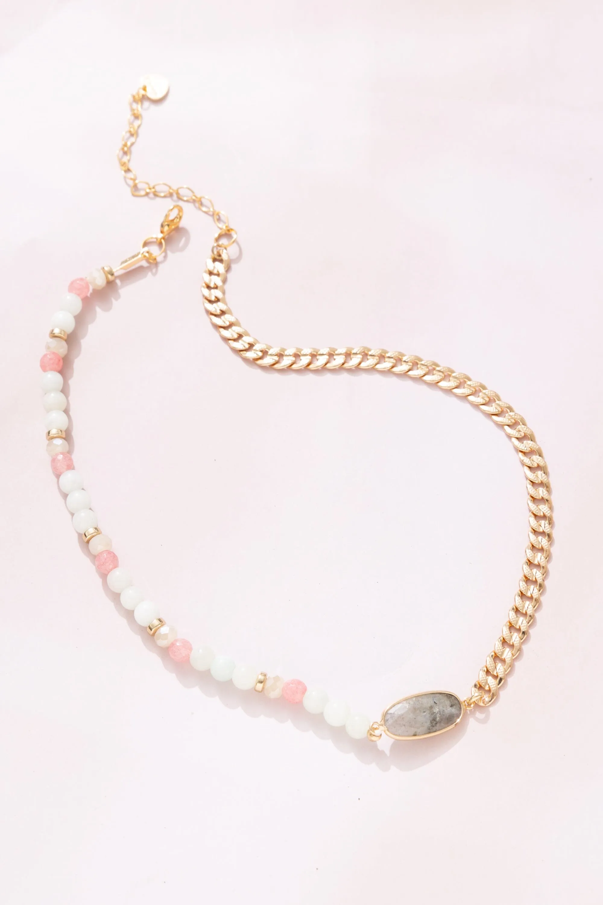 Labradorite Beaded Chunky Gold Chain Necklace