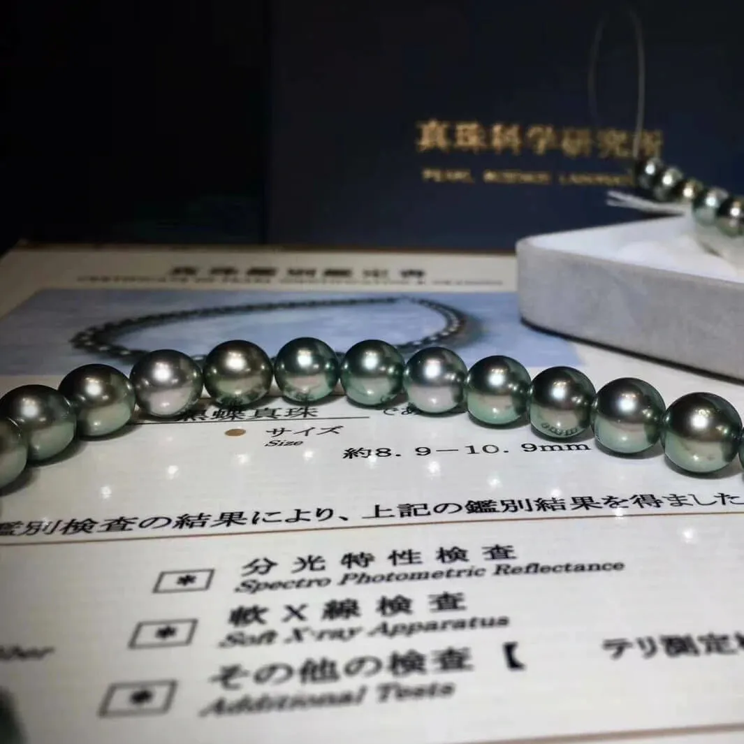 LAGOON | 8.0-11.0 mm True Round Green Tahitian Pearl Necklace | PSL Certificate