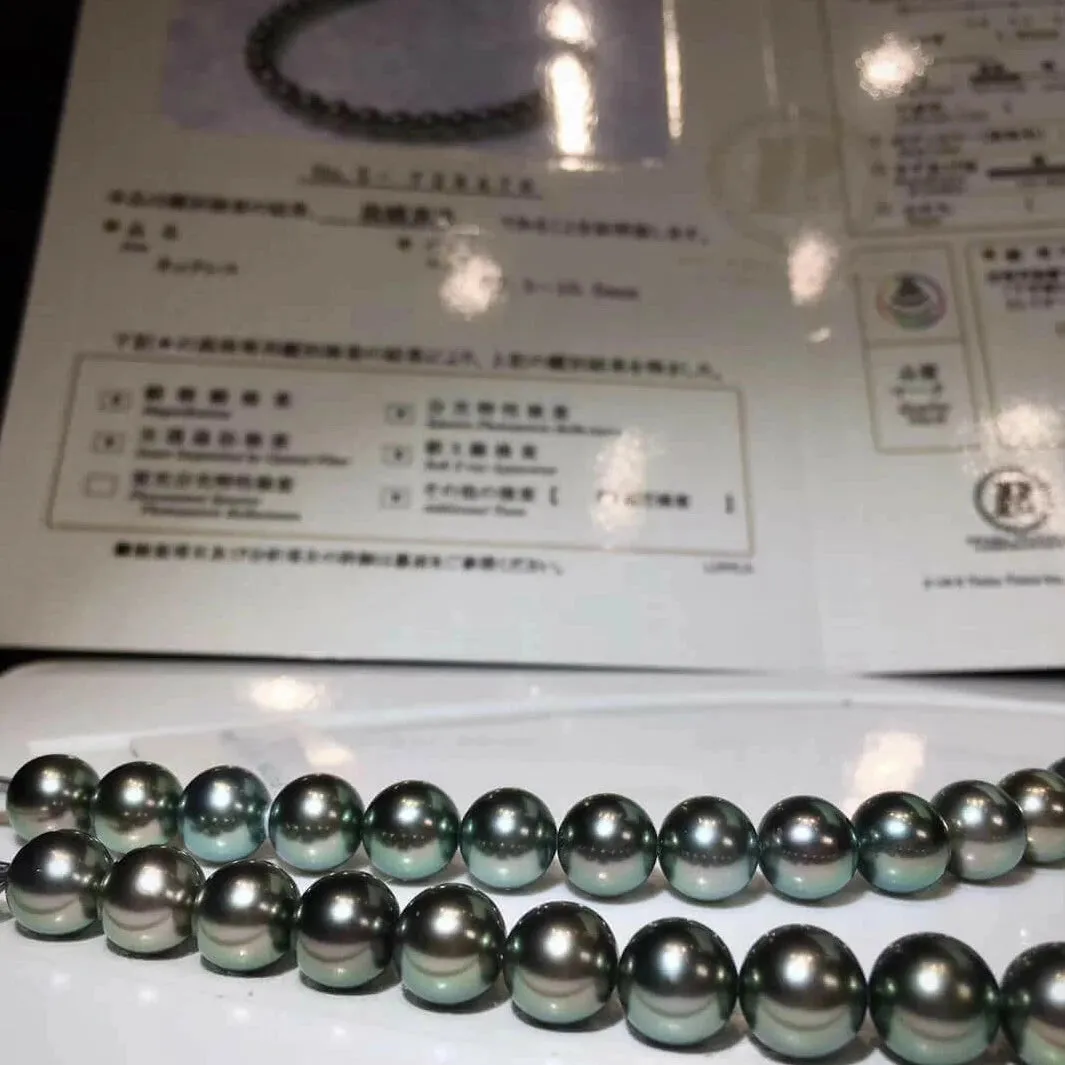 LAGOON | 8.0-11.0 mm True Round Green Tahitian Pearl Necklace | PSL Certificate
