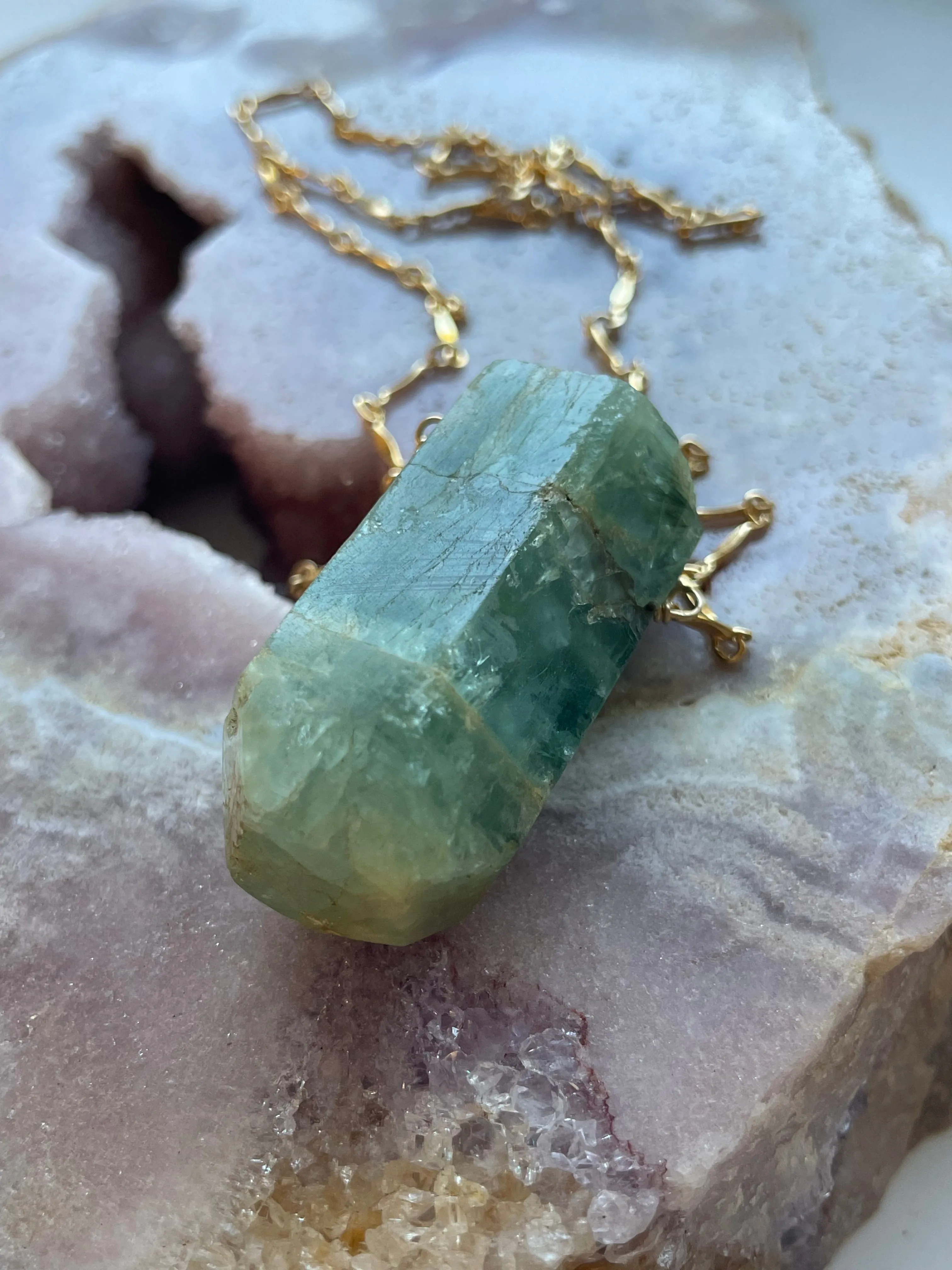 Large Blue Aquamarine Statement Necklace Gold Filled