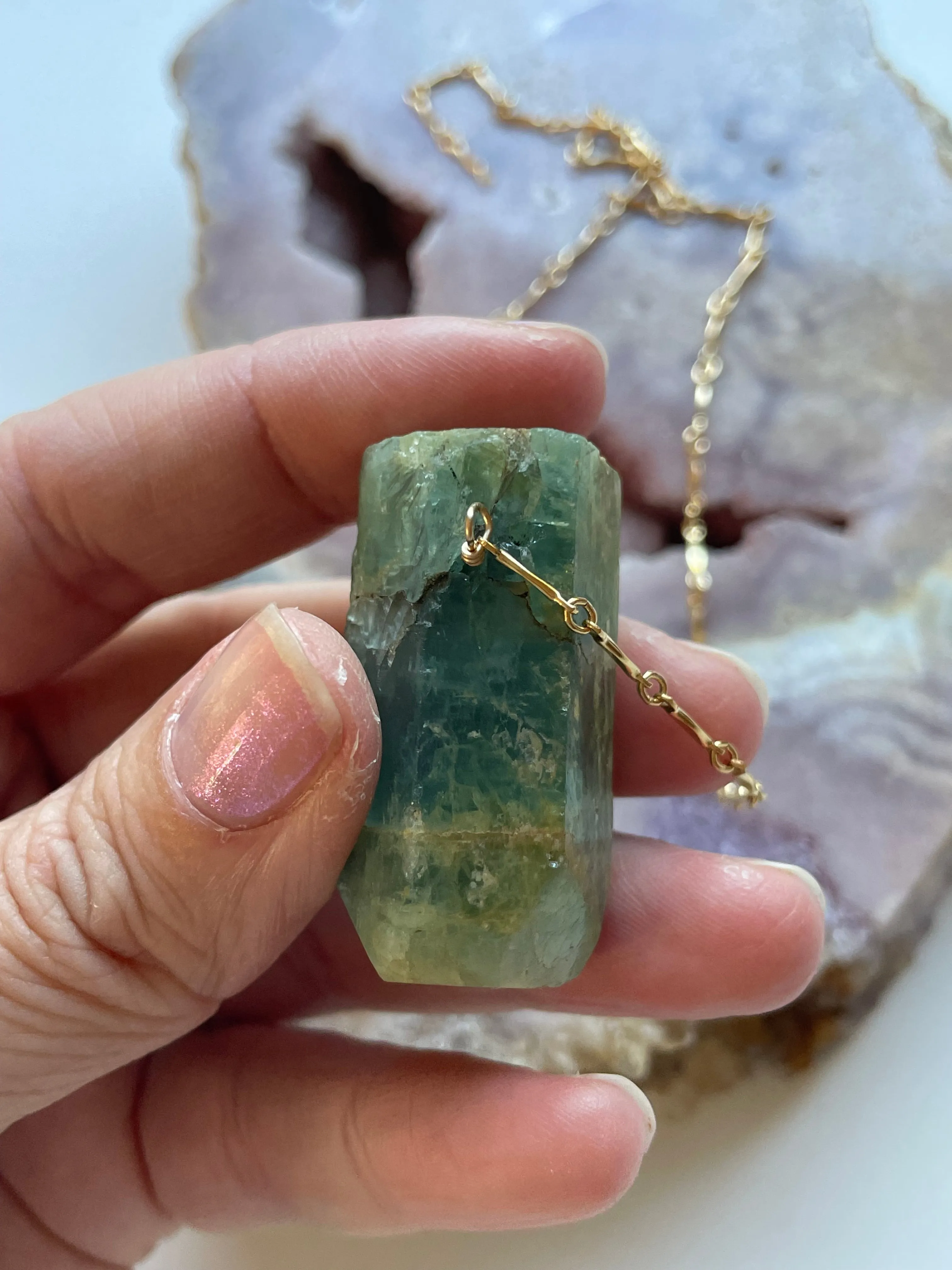 Large Blue Aquamarine Statement Necklace Gold Filled