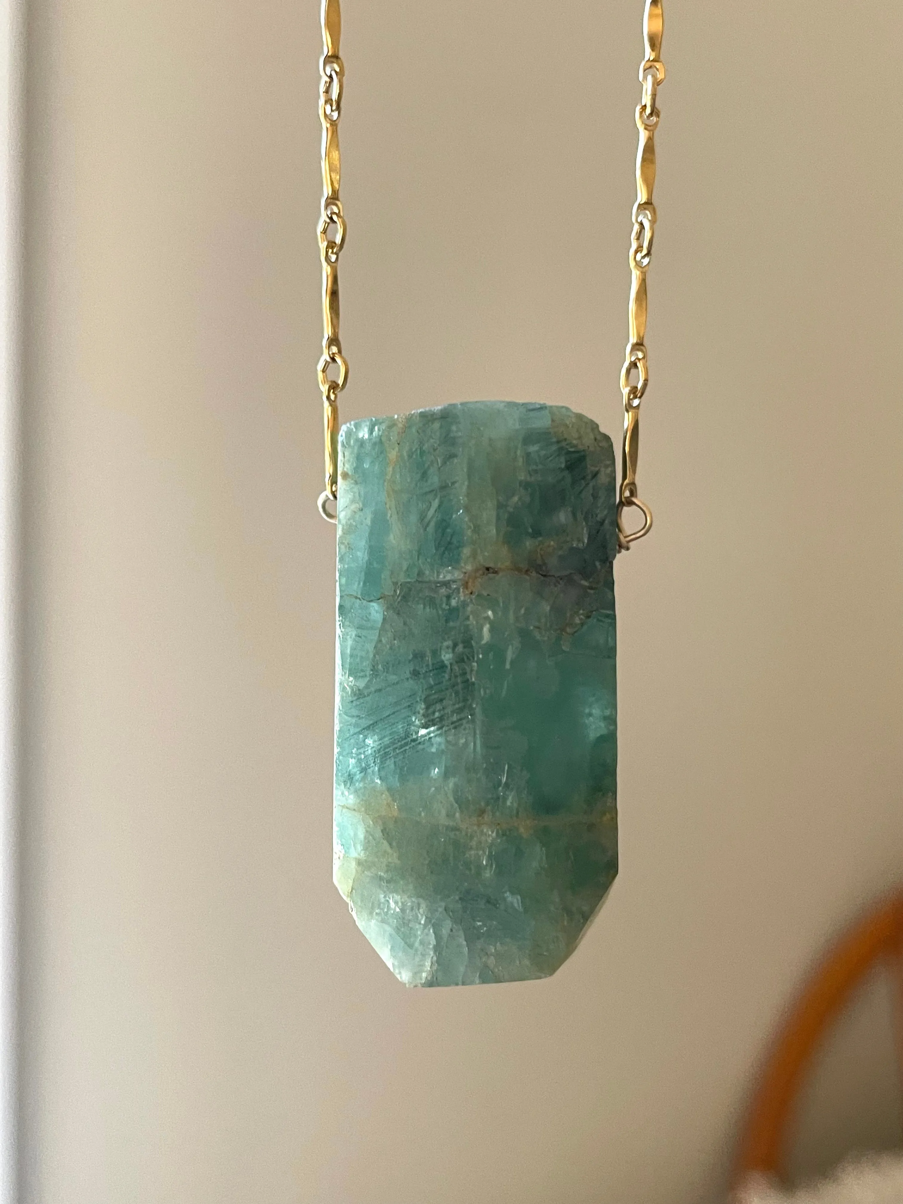 Large Blue Aquamarine Statement Necklace Gold Filled