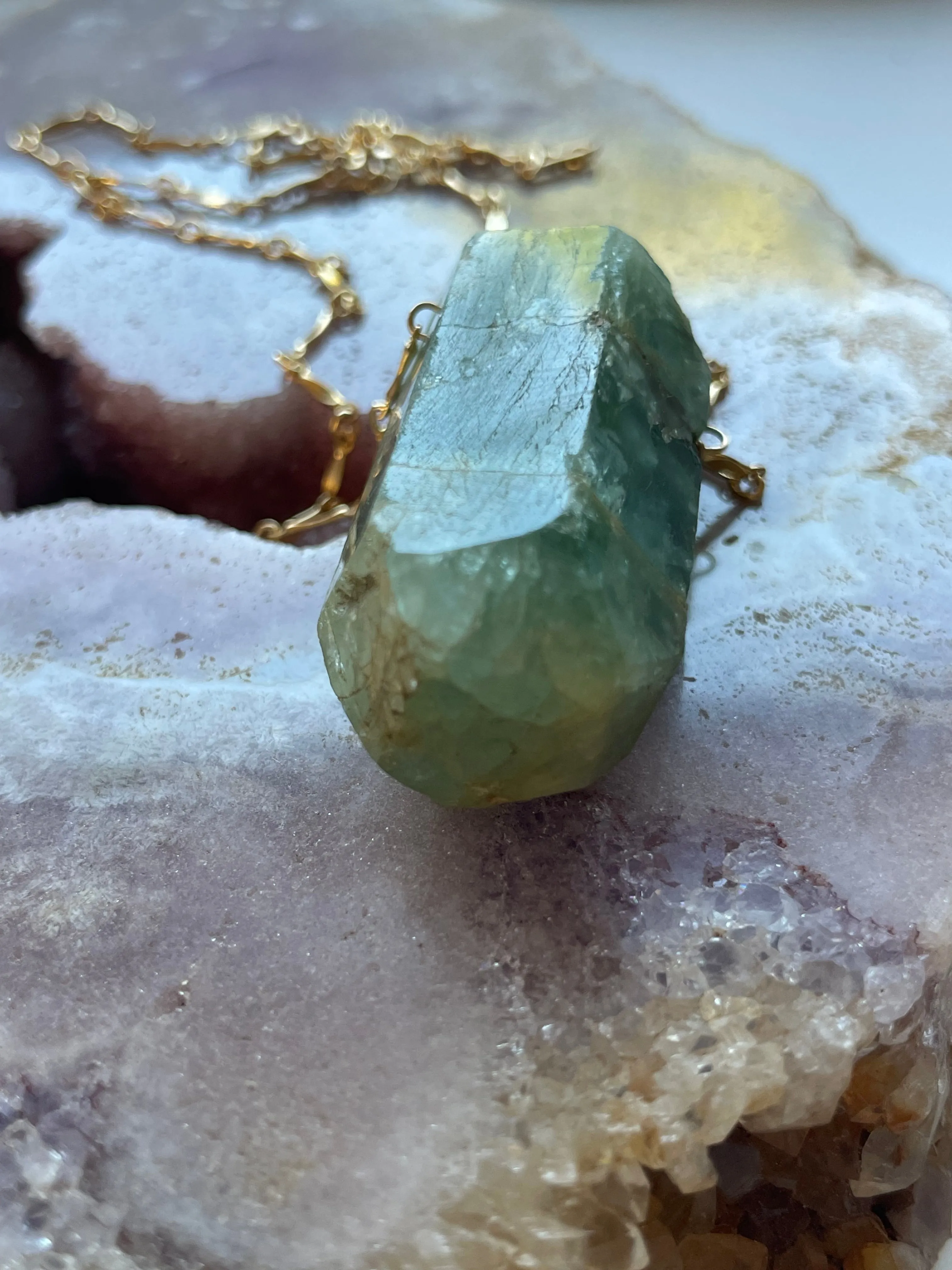 Large Blue Aquamarine Statement Necklace Gold Filled